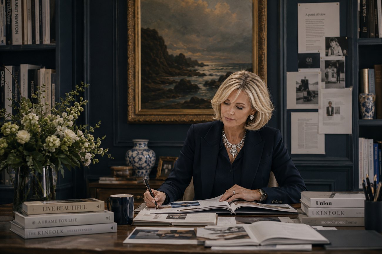 The founder of W11 Creative at work in her London study