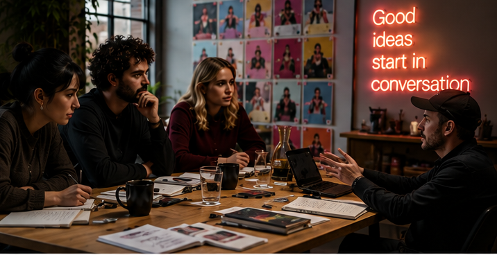 A creative team collaborating around a table